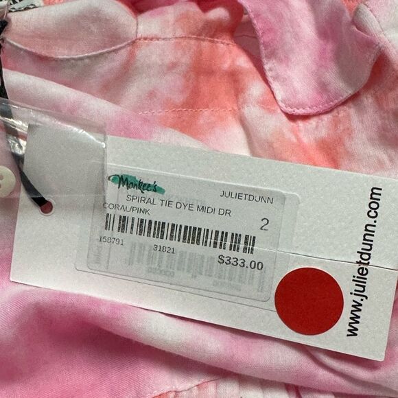 NWT JULIETTE DUNN PINK SPIRAL TIE DYE midi floral DRESS + MIRRORS Size 2 - Picture 9 of 12